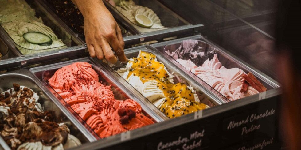 Tray of freshly churned gelato