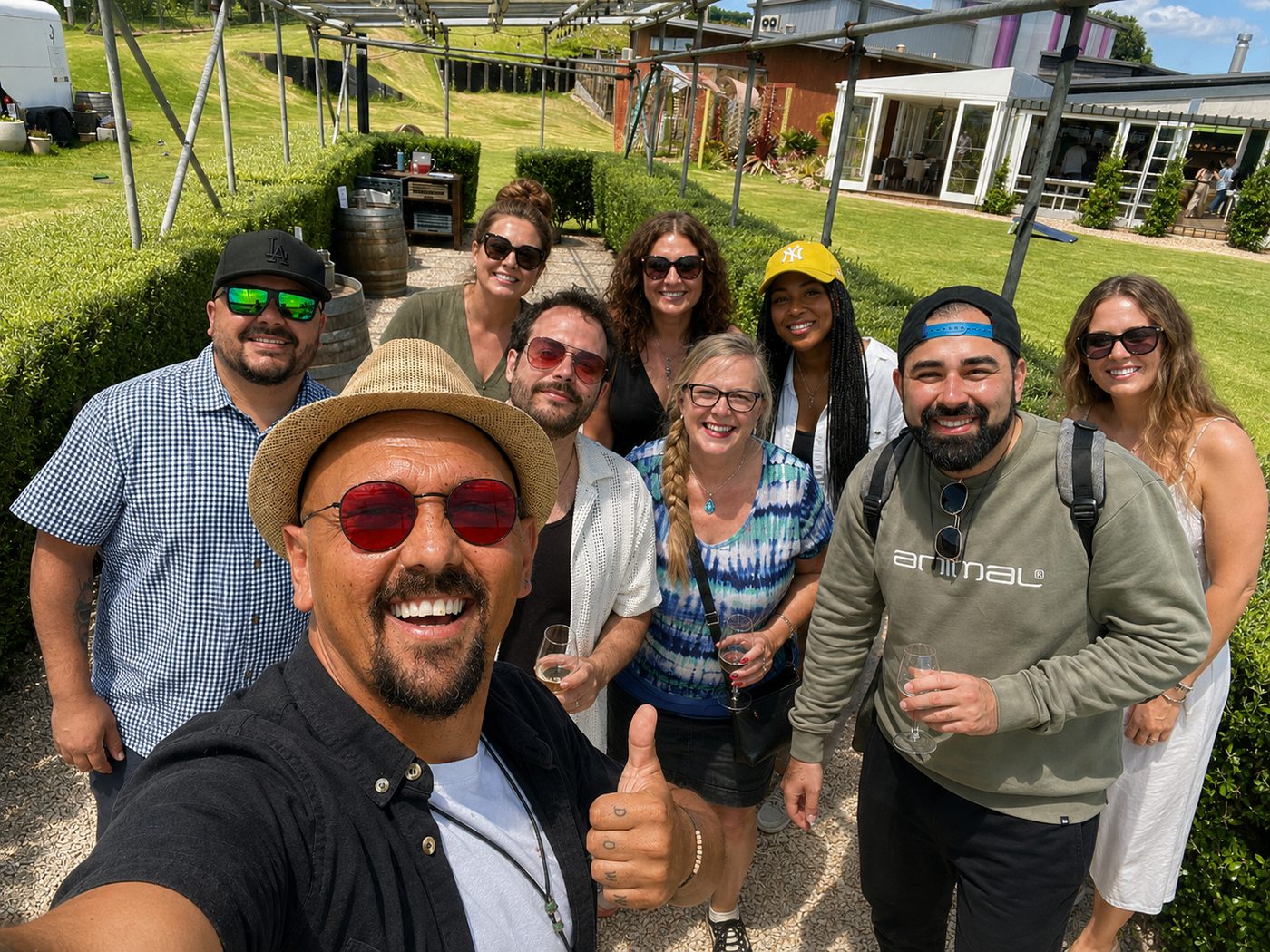 Luca with a small tour group at a Waiheke winery