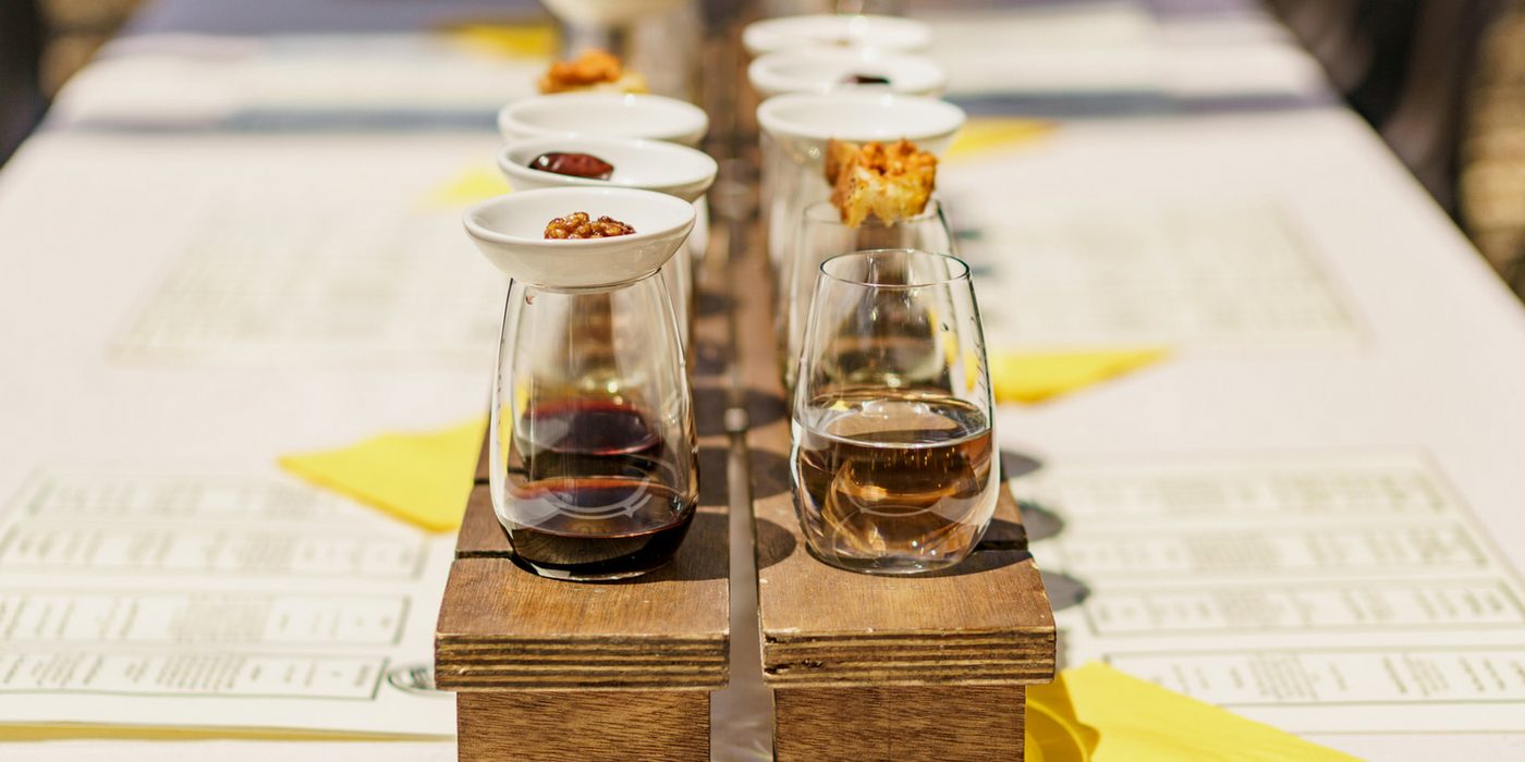 Wine glasses set for a private tasting